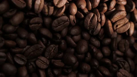 Coffee beans. Vertical view of sunbeam moves from right to left showing roasted Video stock 207910120