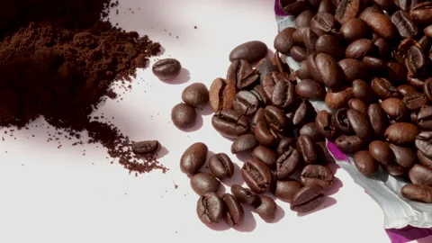 Coffee beans vs ground coffee or in capsules,pods Stock Footage 229461956