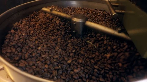Coffee Beans Waving On A Roasting Mill Stock Footage 88449833