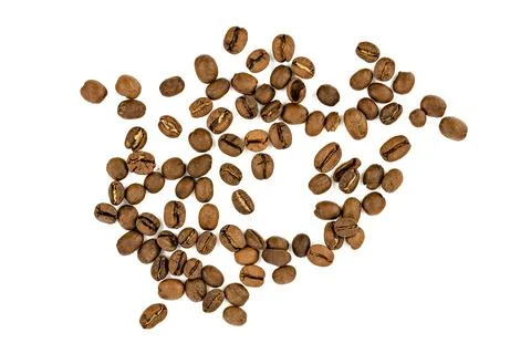Coffee beans on white background. close-up of ?offee beans top view 库存照片