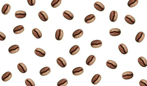 Coffee beans on a white background. The view from the top. Stock Photos