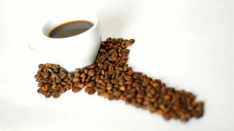 Coffee beans with white cup Stock Footage 33009425