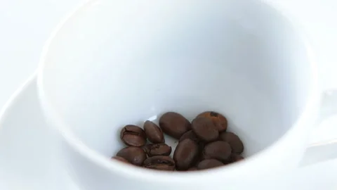 Coffee beans in a white cup (stop motion) Stock Footage 106569910