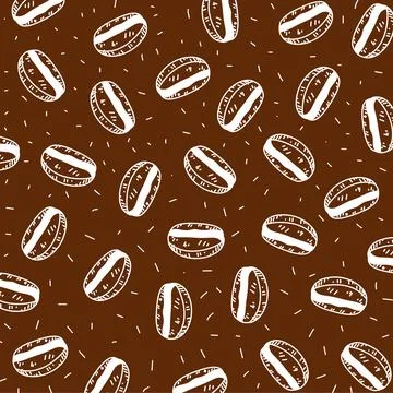 Coffee beans white line pattern on brown background. Coffee shop interior wallpa Illustration
