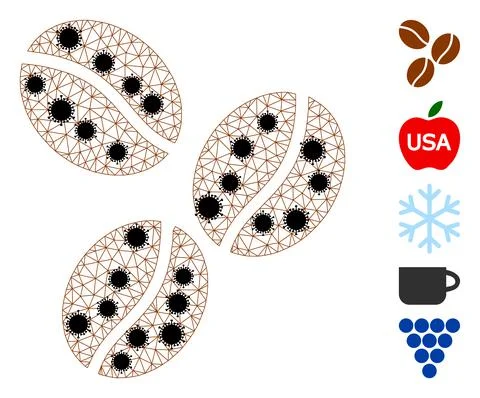 Coffee Beans Wire Frame Mesh Icon with Infectious Elements Illustrazione stock