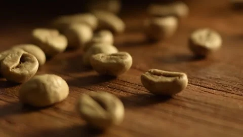 Coffee beans on wood Stock Footage 147296831