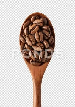 Coffee beans in a wooden spoon isolated PSD Template