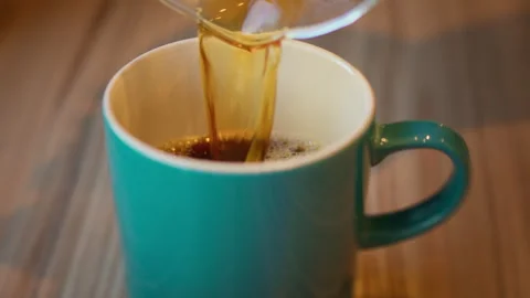 Coffee being poured from drip-filter jug into mug Stock Footage 305912931