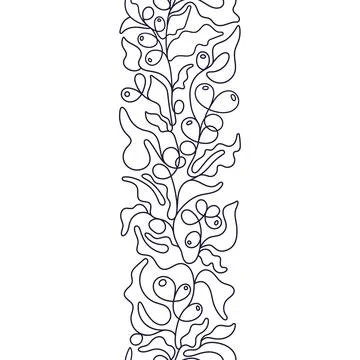 Coffee, berry seamless pattern. Art mono line Stock Illustration
