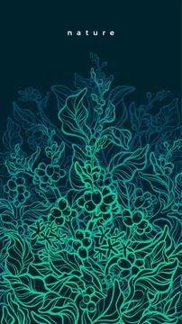 Coffee bio pattern. Vector herb background. Tropical green plant. Nature neon Stock Illustration