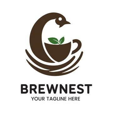Coffee Bird and Cup Logo with Leaf for Cafe Branding Stock Illustration