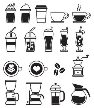 Coffee black icons. Vector illustrations. Stock Illustration