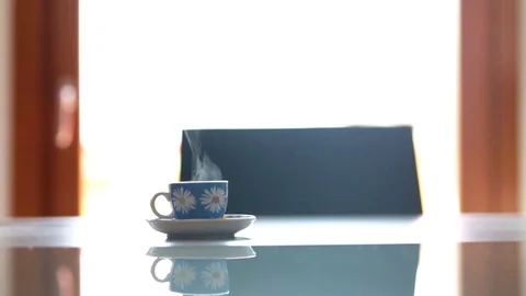 Coffee in blue cup Stock Footage 108598215