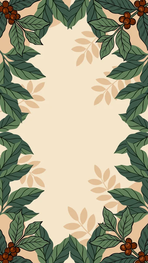 Coffee Botanical Frame Background with Green Leaves and Coffee Berries for M Stock-Footage 344620621