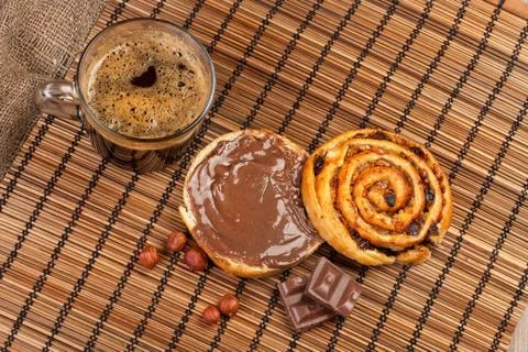Coffee, Bread And Chocolate Stock Photos