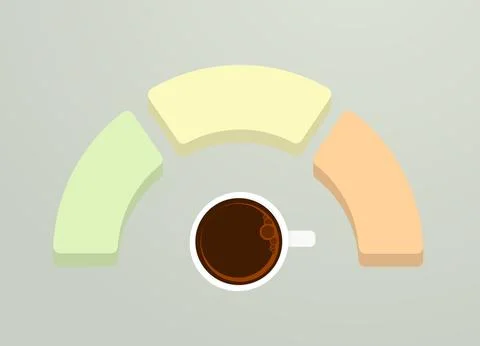 Coffee Break concept. Measuring scale with cup of coffee depicts full energy Stock Illustration