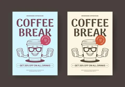 Coffee Break Discount Flyer Vector Template For Local Cafe Promotion Stock Illustration