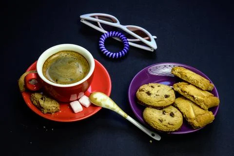 Coffee break during working day, creative people, advertising business concep Stock Photos