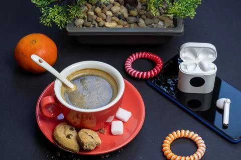 Coffee break during working day, creative people, advertising business concep Stock-Fotos