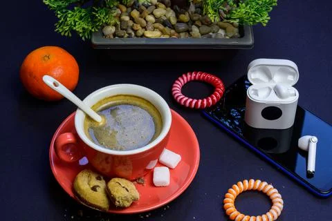 Coffee break during working day, creative people, advertising business concep Foto stock