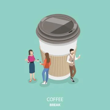 Coffee break flat isometric vector concept. Stock Illustration