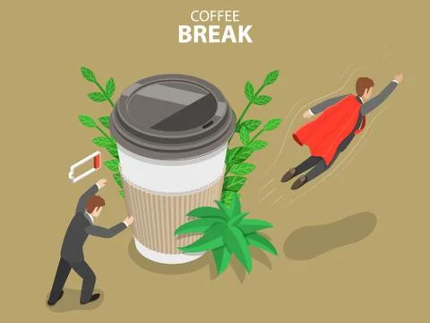 Coffee break flat isometric vector conceptual illustration. Stock Illustration