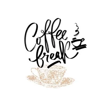 Coffee break hand written words with coffee cups. Marker lettering coffee gra Stock Illustration