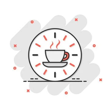 Coffee break icon in comic style. Clock with tea cup cartoon vector illustrat Stockillustratie
