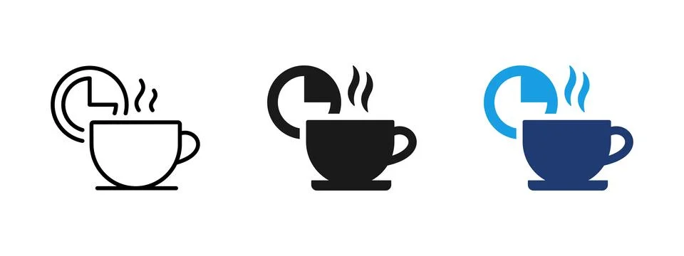 Coffee break icon with cup and clock symbol. Concept of break time, coffee .. Stock Illustration