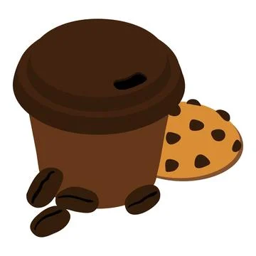 Coffee break icon isometric vector. Coffee in take away cup and crumb cookie Stock Illustration