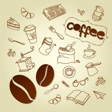 Coffee break menu vector doodles background Stock Illustration