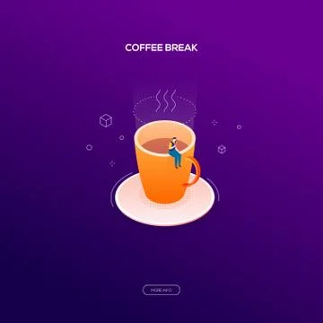 Coffee break - modern isometric vector web banner Stock Illustration