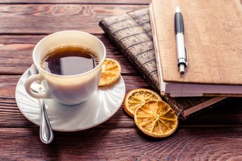 Coffee Break - Notepad and Pen along with coffee 写真素材