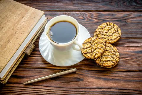 Coffee Break - Notepad and Pen along with coffee 写真素材