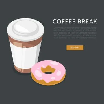 Coffee break or breakfast vector cartoon poster illustration. Coffee time, early Illustrazione stock