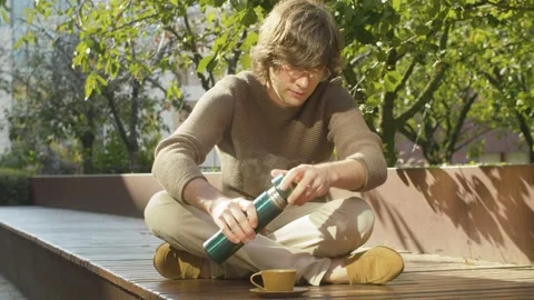 Coffee break in the park Stock Footage 142452418