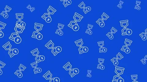 Coffee Break Pattern with Steaming Cup and Clock Icons on Blue Background Stock Footage 345539075