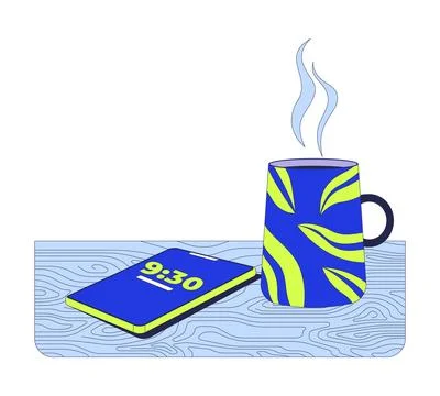Coffee break with phone aside 2D cartoon object Stock Illustration