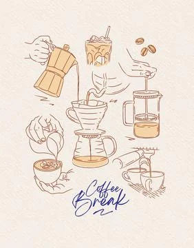 Coffee break poster beige Stock Illustration