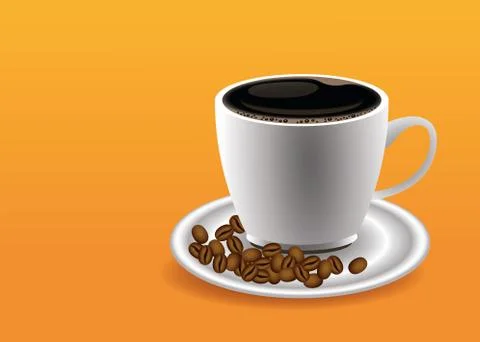 Coffee break poster with cup and seeds in orange background Illustration