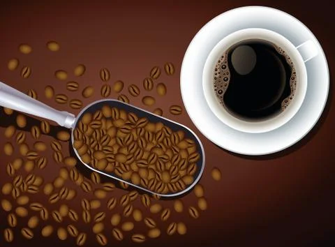 Coffee break poster with cup and seeds in spoon Illustration