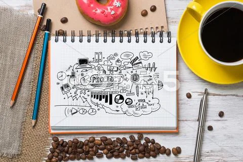 Coffee break with snack Stock Photos
