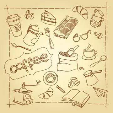 Coffee break vector doodles  background Stock Illustration