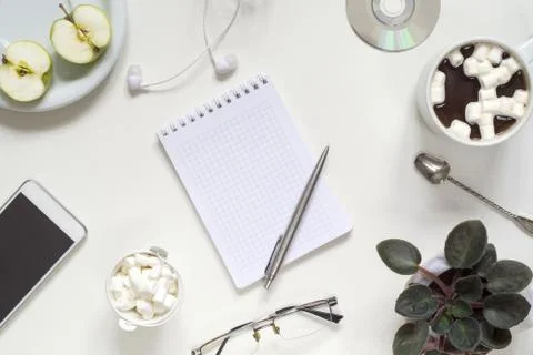 Coffee break in the workplace on a white background Stock Photos