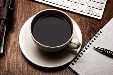 Coffee breakfast at the workplace Stock-Fotos