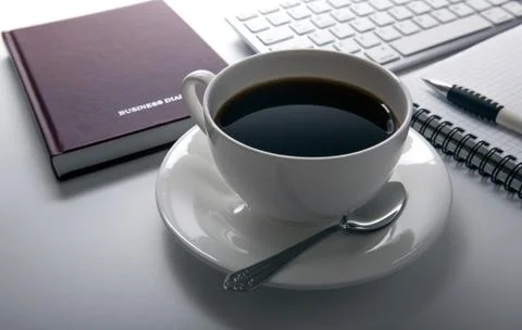 Coffee breakfast at the workplace Stock Photos