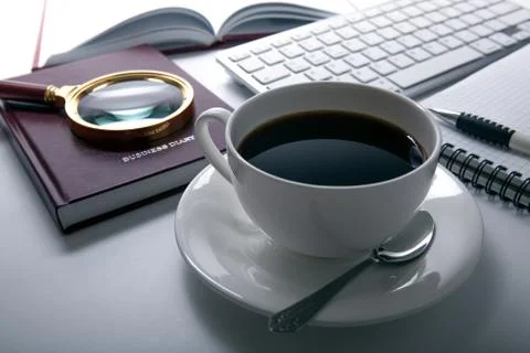 Coffee breakfast at the workplace Stock Photos