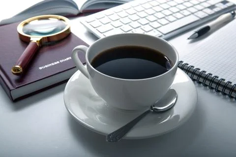 Coffee breakfast at the workplace Stock Photos