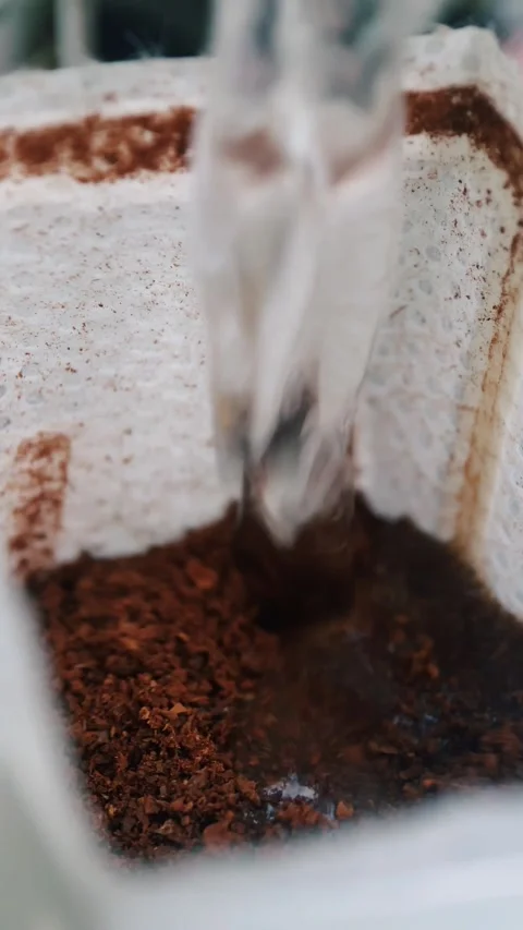 Coffee brewing, drip coffee, alternative coffee brewing methods, close up, macro Stock Footage 256746777