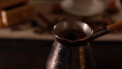 Coffee brewing in an engraved silver pot Video stock 95203784